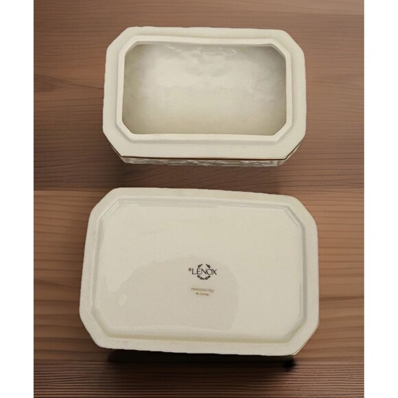 Lenox Rectangular Lidded Trinket Jewelry Box Ivory 24kt Gold Gilt Lined Vtg - Picture 11 of 11